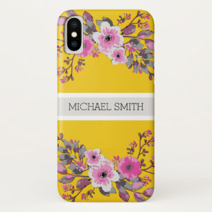 Capa Para iPhone X Elegante Floral Rosa Monograma Moderno Jonquil