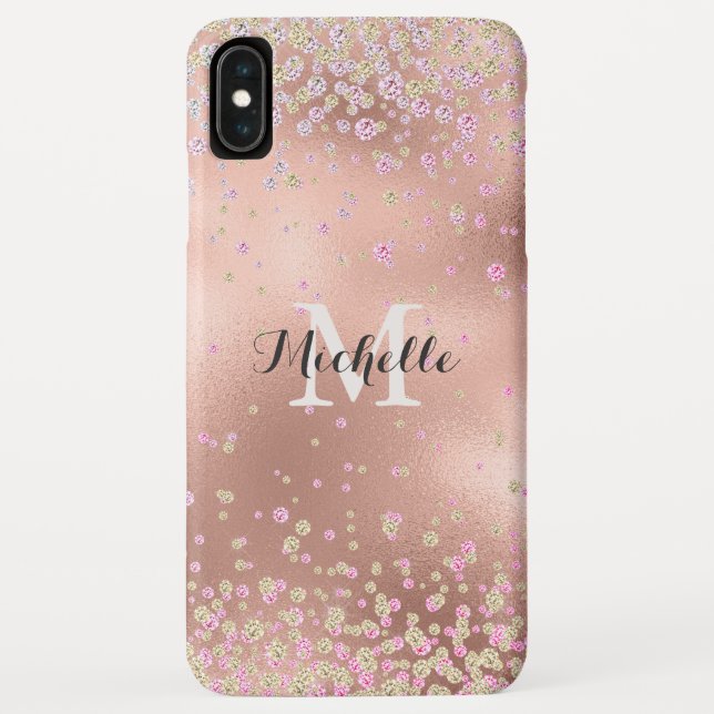 Capa Para iPhone, Case-Mate Elegante Girly Faux Rosa Gold Foil Personalizada (Verso)
