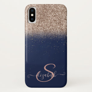 Capa Para iPhone Da Case-Mate Elegante Glitter Ombre Dourado Rosa, Monograma Azu