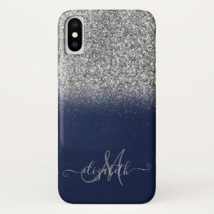 Capa Para iPhone Da Case-Mate Elegante Glitter Ombre Prata Monograma Azul Marinh