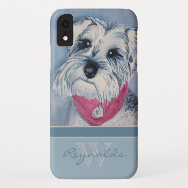Capa Para iPhone, Case-Mate Elegante Modern Schnauzer com Nome Monograma (Verso)