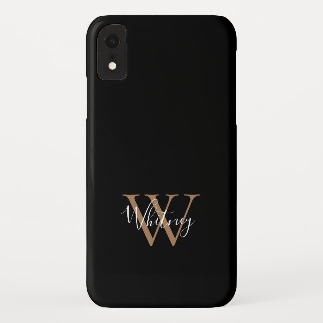 Capa Para iPhone, Case-Mate Elegante Moderno Monograma de Nome em Script Preto (Verso)