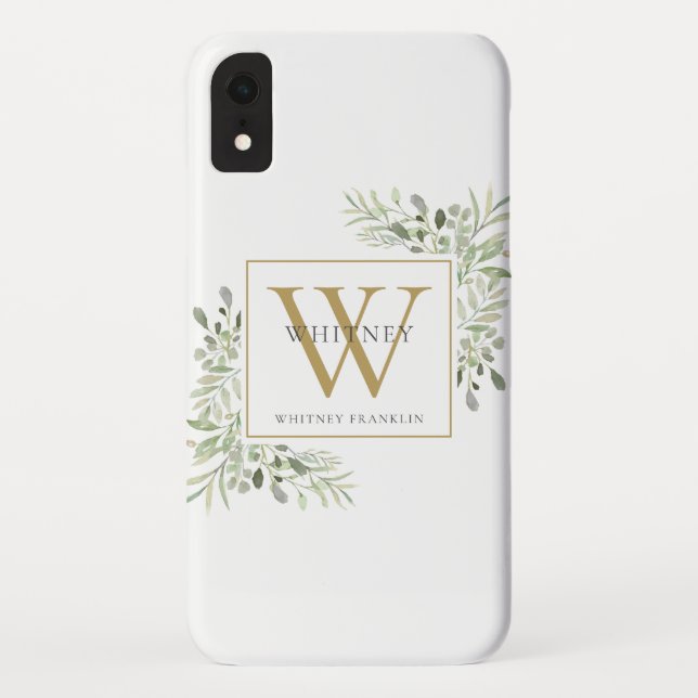 Capa Para iPhone, Case-Mate Elegante Monograma Dourado Chic Vegetação (Verso)