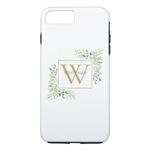 Capa iPhone 8 Plus/7 Plus Elegante Monograma Dourado Personalizado com Folha