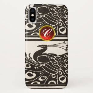 CAPA PARA iPhone X ELEGANTE PAVÃO PRETO E BRANCO COM MONOGRAMA DE RUB