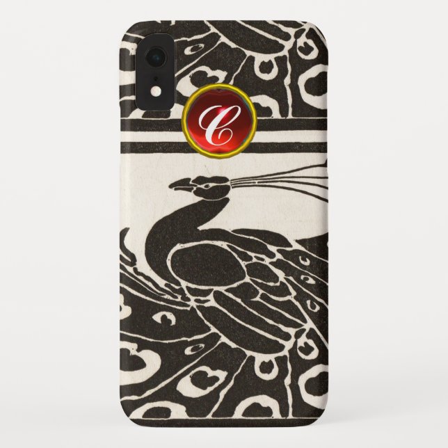 CAPA PARA iPhone, Case-Mate  ELEGANTE PAVÃO PRETO E BRANCO COM MONOGRAMA DE RUB (Verso)