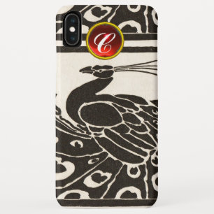 CAPA PARA iPhone XS MAX ELEGANTE PAVÃO PRETO E BRANCO COM MONOGRAMA DE RUB