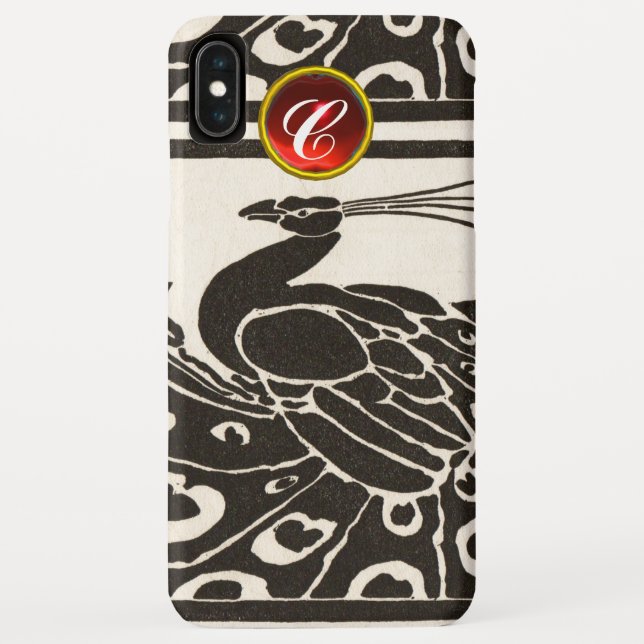 CAPA PARA iPhone, Case-Mate  ELEGANTE PAVÃO PRETO E BRANCO COM MONOGRAMA DE RUB (Verso)
