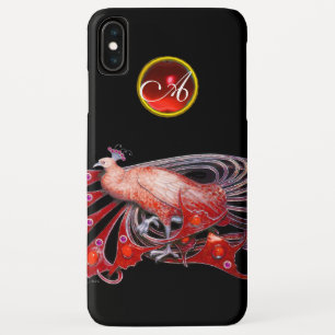 CAPA PARA iPhone XS MAX ELEGANTE PEACOCK EM VERMELHO, RUBY MONOGRAMA