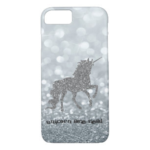 Capa iPhone 8/7 Elegante Silver Glitter Unicorn, Bokeh