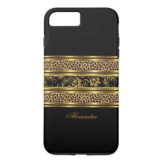 Capa Para iPhone, Case-Mate Elegante Sofisticado Dourado Preto Leopardo Floral (Verso)