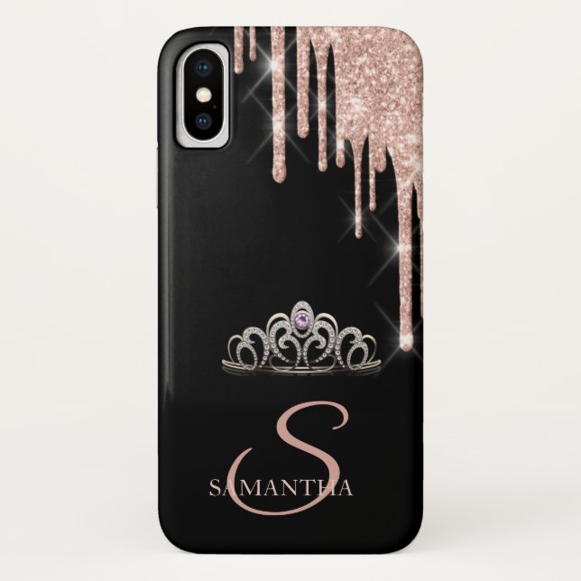 Capa Para iPhone, Case-Mate Elegante Tiara Rosa Dourado com Pingos de Brilho (Verso)