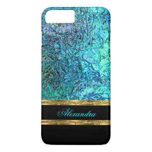 Capa iPhone 8 Plus/7 Plus Elegante Turquesa Azul Preto e Dourado