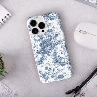 Elegante Vintage Francês Gravado Floral Toile-Blue