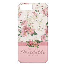 Elegante Vintage Pink Floral Rosa Monograma