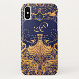 Capa Para iPhone Da Case-Mate Embarcação Antica,Golfinhos,Dourado,Monograma Azul