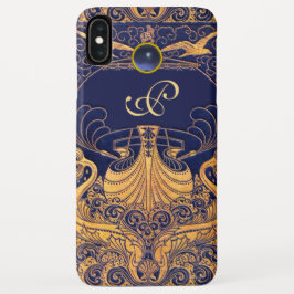 Capa Para iPhone Da Case-Mate Embarcação Antica,Golfinhos,Dourado,Monograma Azul