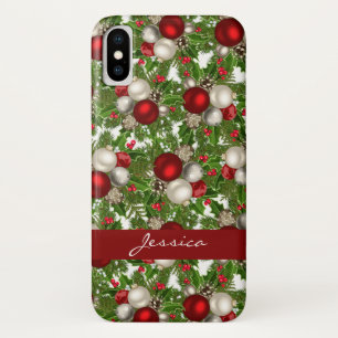 Capa Para iPhone Da Case-Mate Enfeites de natal brancos vermelhos Holly de Natal