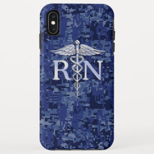 Capa Para iPhone XS Max Enfermeira registrada RN Silber Caduceus Marinho B