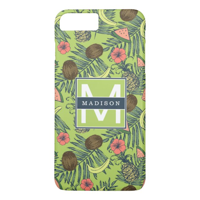 Capa Para iPhone, Case-Mate Esboço da fruta tropical no teste padrão verde (Verso)