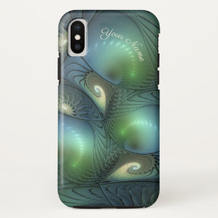Capa Para iPhone X Espirais Legal Beige Green Turquoise Nome Fractal