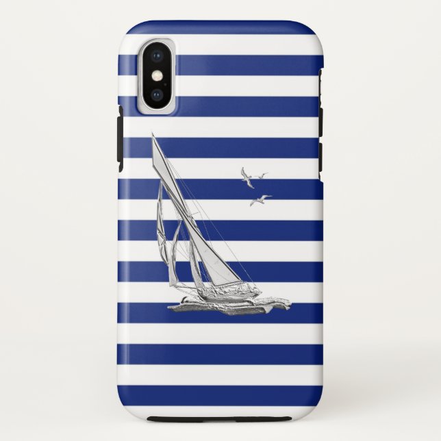 Capa Para iPhone, Case-Mate Estilo Cromo Navegando em faixas náuticas (Verso)