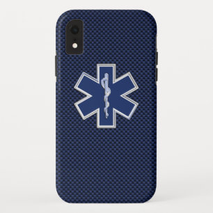 Capa Para iPhone XR Estilo de Carbono Azul de Emergência Paramédica