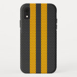 Capa Para iPhone Da Case-Mate Estilo de Fibra de Carbono de Estirpes Amarelas es<br><div class="desc">Uma corrida amarela esportiva lança sotaque no estilo design,  estilo fibra de carbono preto. Os gostos automotivos,  modernos e industriais da impressão de fibra de carbono e as linhas verticais vibrantes fazem um design dinâmico. Uma ideia de presente de excelente!</div>