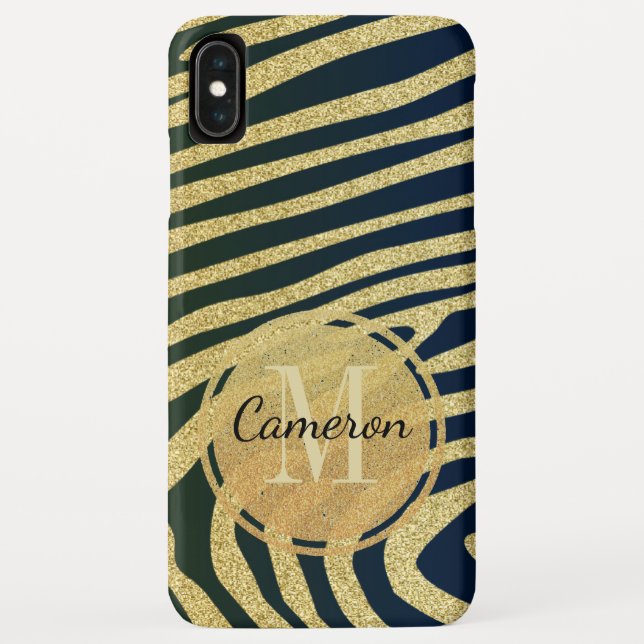 Capa Para iPhone, Case-Mate Estirpes Negras Monogramas Da Pele Zebra Em Dourad (Verso)