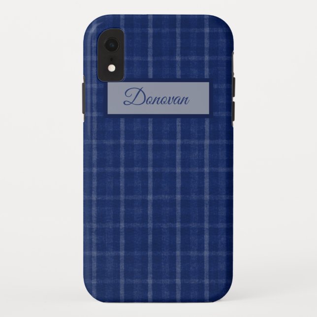 Capa Para iPhone, Case-Mate Estojo de iPhone Case-Mate Xadrez Azul Marinho e C (Verso)
