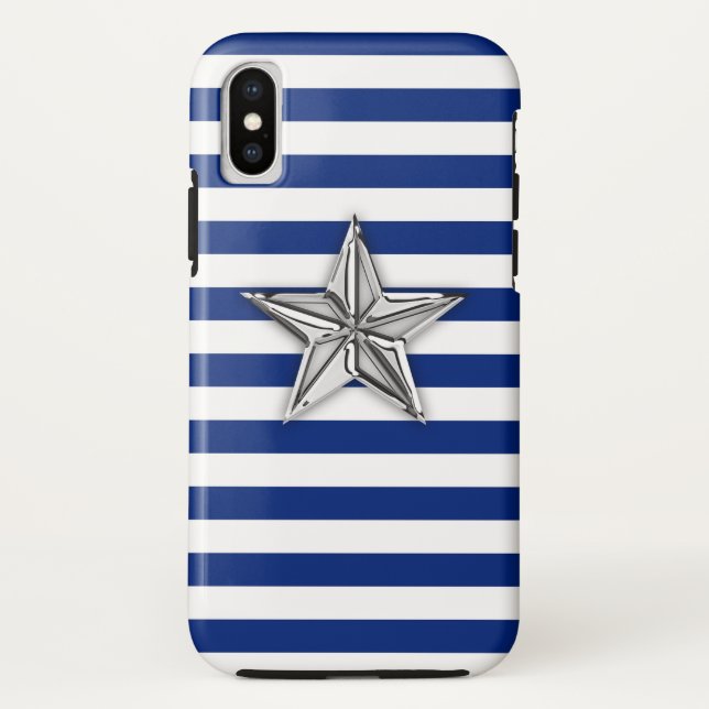 Capa Para iPhone, Case-Mate Estrela de Prata Náutica no Padrão de Stripes de M (Verso)