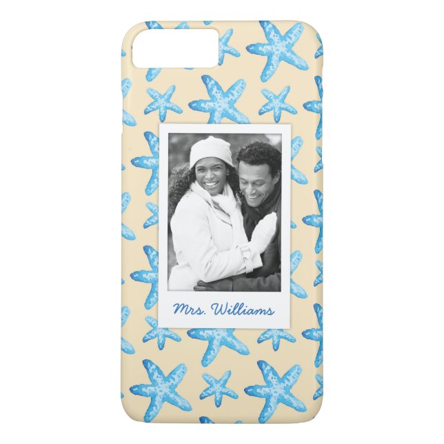 Capa Para iPhone, Case-Mate Estrela do mar azul da aguarela | seus foto & nome (Verso)