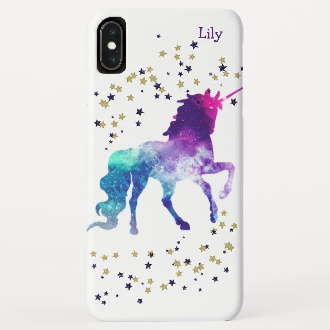 Capa Para iPhone, Case-Mate Estrelas Roxas do Monograma do Unicorn (Verso)