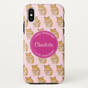 Capa Para iPhone X Eu amo Hamsters Pink Hamster Pattern