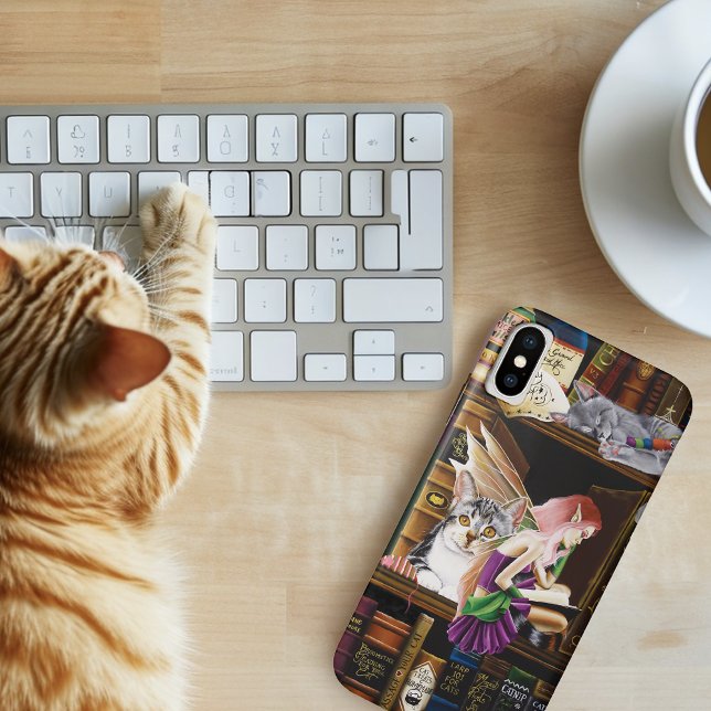 Capa Para iPhone, Case-Mate Fadas Gatos Mágicos Biblioteca Encantada Livros (Criador carregado)