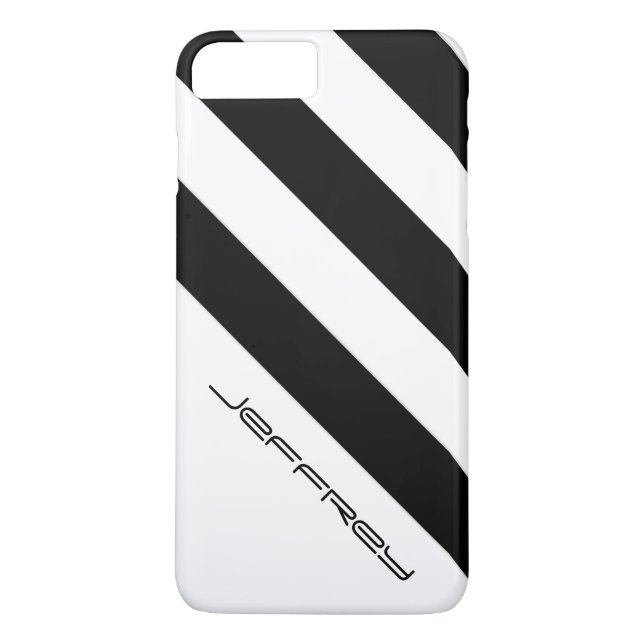 Capa Para iPhone, Case-Mate Faixa Diagonal Mínima Preta e Branca, Nome (Verso)