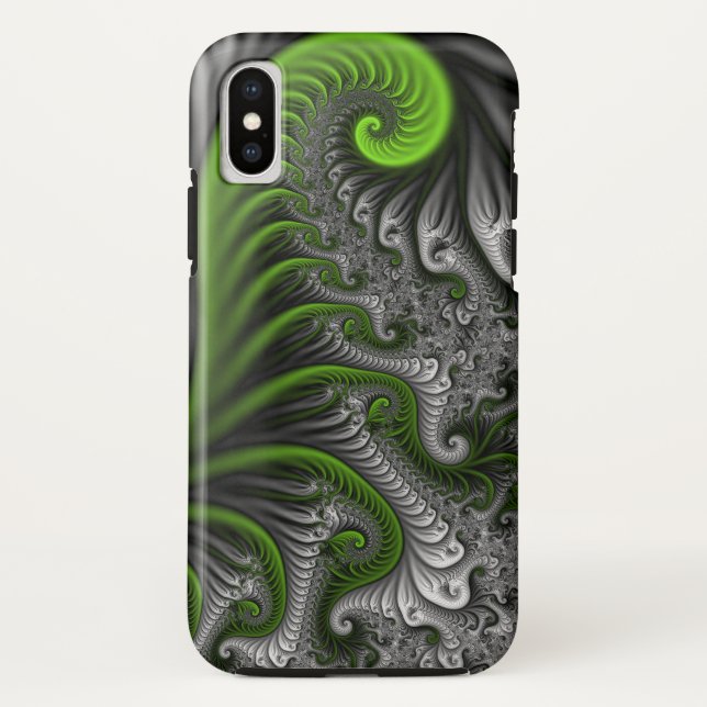 Capa Para iPhone, Case-Mate Fantasy Mundo Verde E Arte Fractal Cinza (Verso)