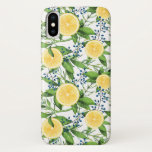 Capa Para iPhone Da Case-Mate Fatias de Limão de Aquarela e Padrão Foliar<br><div class="desc">Um padrão cômico que apresenta ilustrações aquarelas de fatias de limão,  folhagem e floração. Perfeito para o verão.</div>