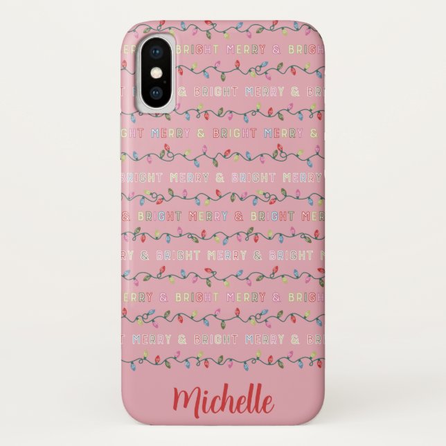 Capa Para iPhone, Case-Mate Feliz e Brilho Luzes de Natal Rosa (Verso)
