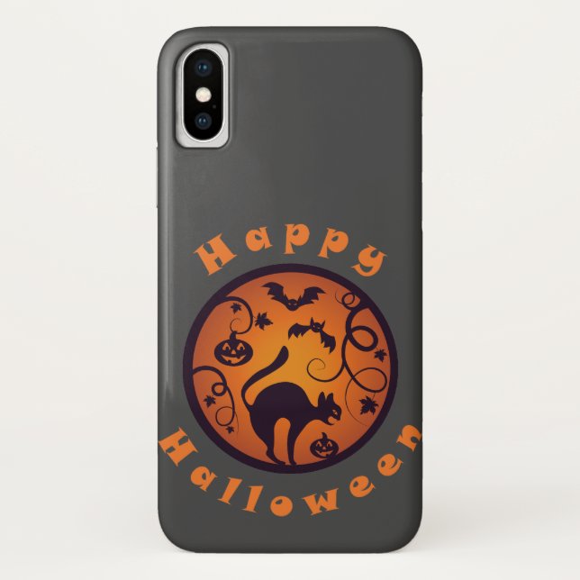 Capa Para iPhone, Case-Mate Feliz lanterna do Halloween aranhas e morcegos neg (Verso)
