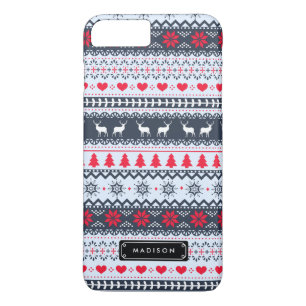 Capa iPhone 8 Plus/7 Plus Feriados de Folha Nórdica Cute Marinho Padrão Ve