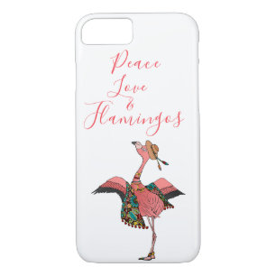 Capa iPhone 8/7 Flamingo Peace Love & Flamingos, uma boêmia cega