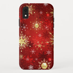 Capa Para iPhone Da Case-Mate Flocos de neve do Ouro de Natal em Fundo Vermelho