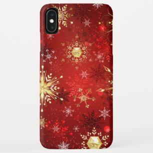 Capa Para iPhone Da Case-Mate Flocos de neve do Ouro de Natal em Fundo Vermelho