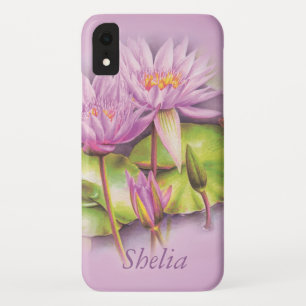 Capa Para iPhone XR Flor de lírio de água rosa púrpura