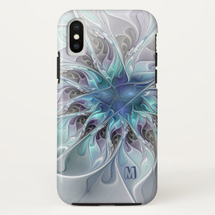 Capa Para iPhone Da Case-Mate Flor Fractal Moderna Abstrata Com Monograma Azul