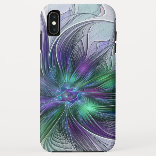 Capa Para iPhone, Case-Mate Flor Moderna Abstrata Fractal Roxa Verde (Verso)