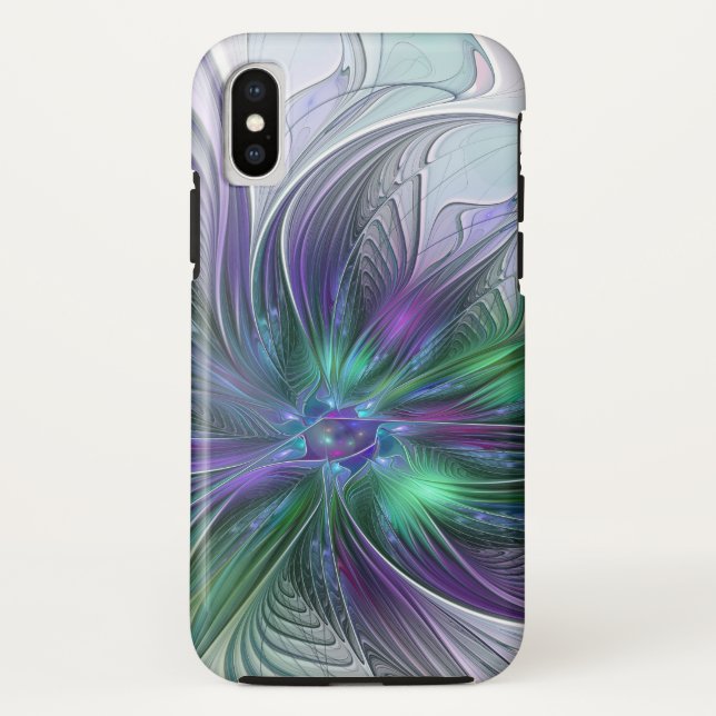 Capa Para iPhone, Case-Mate Flor Moderna Abstrata Fractal Roxa Verde (Verso)