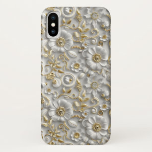 Capa Para iPhone Da Case-Mate Flora 3D Decorativa Dourada Branca Floral