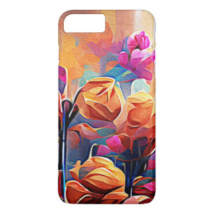 Capa iPhone 8 Plus/7 Plus Floral Abstrato Art Laranja Vermelho Azul Flores